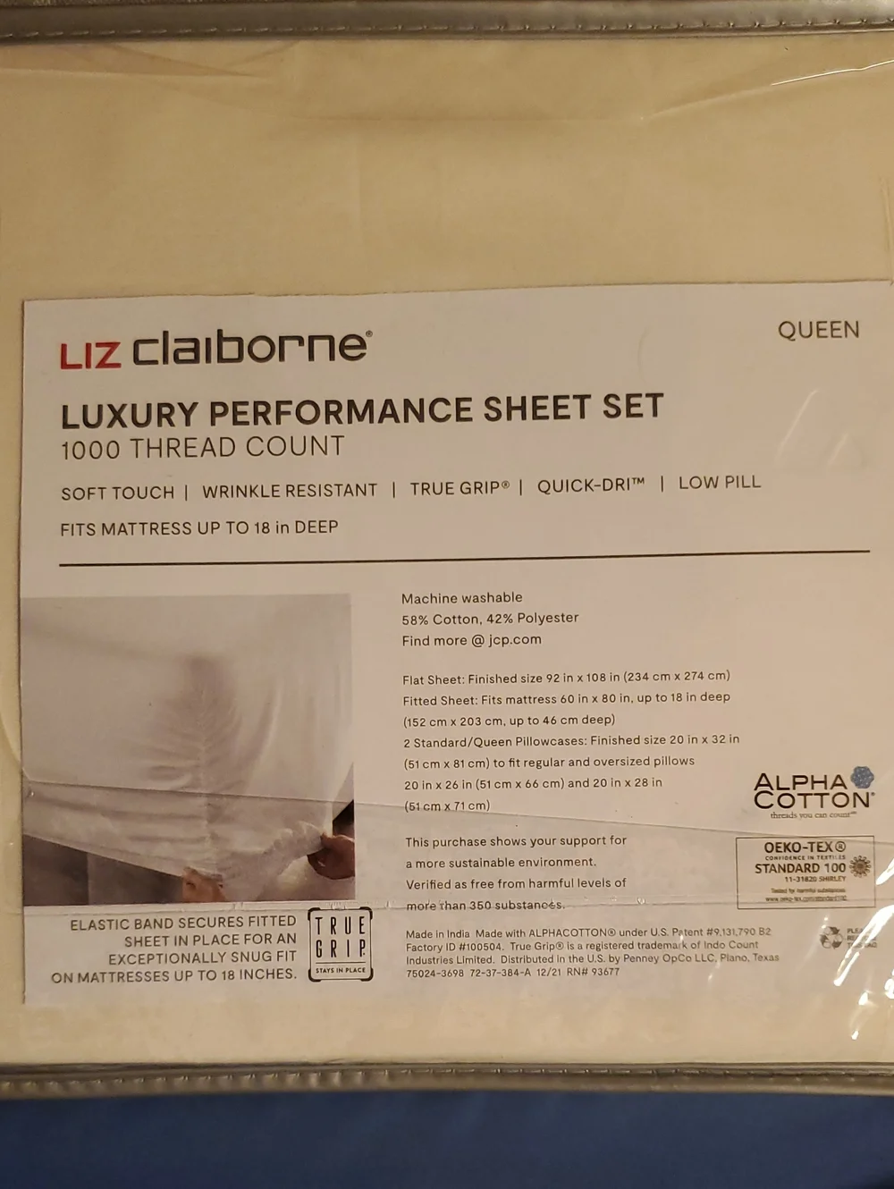 New Liz Claiborne Luxury Performance Queen Sheet Set Off White Cotton Blend 1000